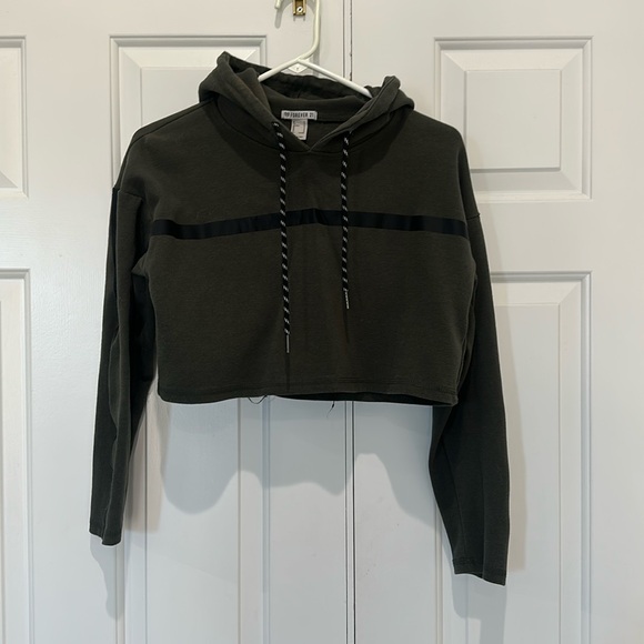 Dark Green Cropped Hoodie - Picture 1 of 5